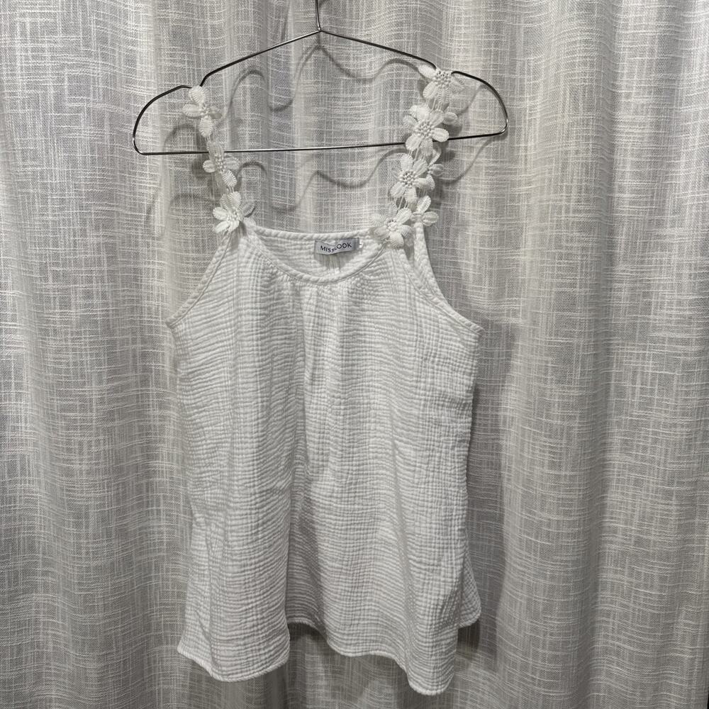 Mislook Boho Crinkle Gauze Crochet floral strap white layering Women’s L